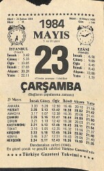 23 Mayıs 1984 Takvim Yaprağı - Doğum Günü Hediyesi EFM(N)11397 - Gökçekoleksiyon
