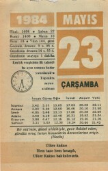 23 Mayıs 1984 Takvim Yaprağı EFM(N)6232 - Gökçekoleksiyon