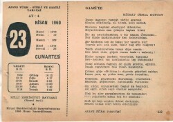 23 Nisan 1960 Ajans Türk Takvim Yaprağı (Şiirli Saatli) EFM(N)1580 - 2