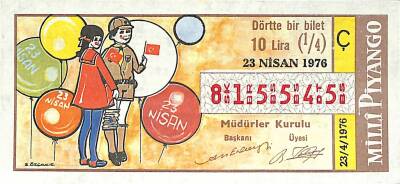 23 Nisan 1976 Piyango Bileti Çeyrek Bilet PYB6160 - 1