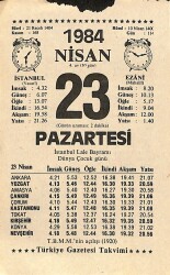 23 Nisan 1984 Takvim Yaprağı - Doğum Günü Hediyesi EFM(N)11209 - Gökçekoleksiyon