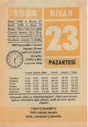 23 Nisan 1984 Takvim Yaprağı EFM(N)6202 - Gökçekoleksiyon