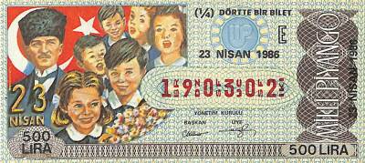 23 Nisan 1986 Piyango Bileti Çeyrek Bilet PYB6031 - 1