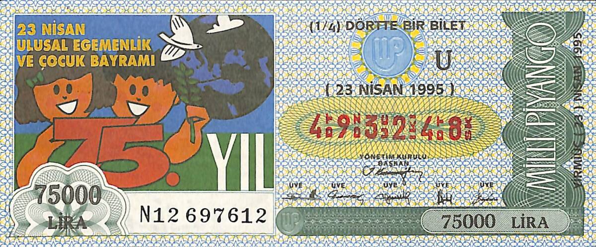 23 Nisan 1995 Piyango Bileti Dörtte Bir Bilet PYB6768 - 1