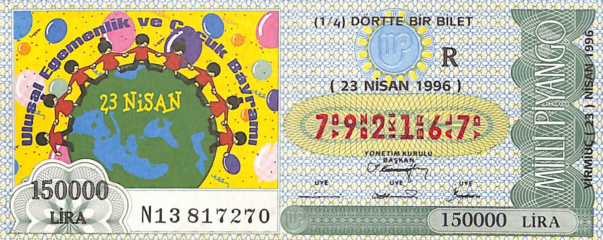 23 Nisan 1996 Piyango Bileti Dörtte Bir Bilet PYB6663 - 1