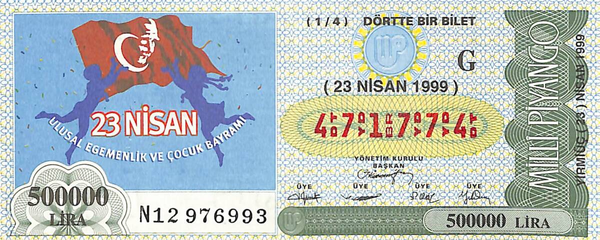 23 Nisan 1999 Piyango Bileti Dörtte Bir Bilet PYB6584 - 1