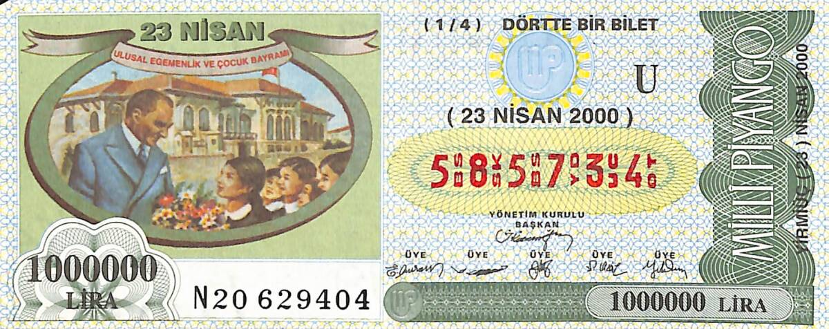 23 Nisan 2000 Piyango Bileti Dörtte Bir Bilet PYB6557 - 1