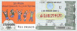 23 Nisan 2001 Piyango Bileti Dörtte Bir Bilet PYB6798 - Gökçekoleksiyon