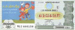 23 Nisan 2003 Piyango Bileti Dörtte Bir Bilet PYB6507 - Gökçekoleksiyon