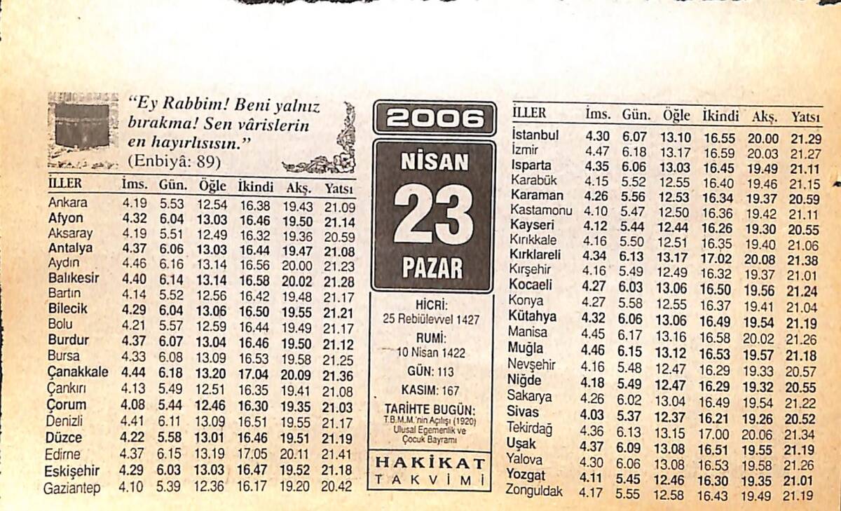 23 Nisan 2006 Takvim Yaprağı - Doğum Günü Hediyesi EFMN13270 - 1