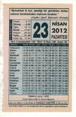 23 Nisan 2012 Takvim Yaprağı EFM(N)1924 - 1