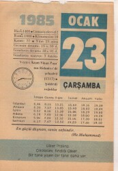 23 Ocak 1985 Takvim Yaprağı EFM(N)4793 - Gökçekoleksiyon