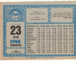 23 Ocak 1988 Takvim Yaprağı EFM(N)4917 - Gökçekoleksiyon