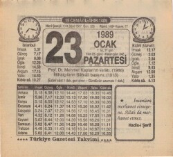 23 Ocak 1989 Takvim Yaprağı EFM(N)4731 - Gökçekoleksiyon