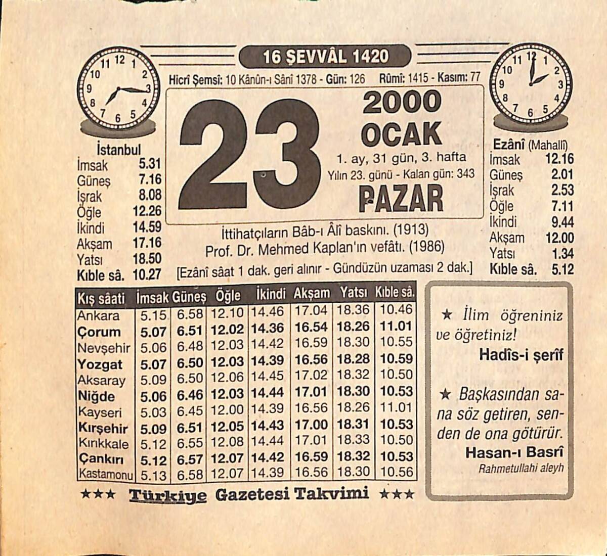 23 Ocak 2000 Takvim Yaprağı - Doğum Günü Hediyesi EFM(N)13208 - 1