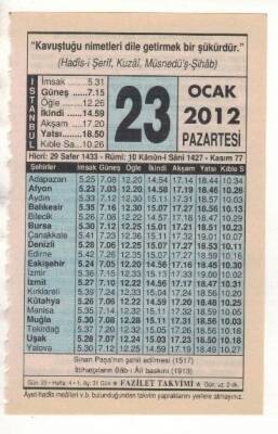 23 Ocak 2012 Takvim Yaprağı EFM(N)1833 - 3