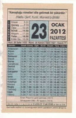 23 Ocak 2012 Takvim Yaprağı EFM(N)1833 - 2