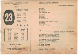 23 Şubat 1960 Ajans Türk Takvim Yaprağı (Şiirli Saatli) EFM(N)1521 - 4