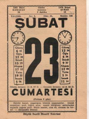 23 Şubat 1963 Takvim Yaprağı EFM(N)5706 - 1