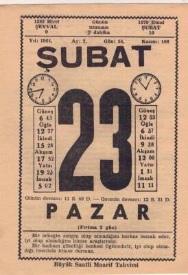 23 Şubat 1964 Takvim Yaprağı EFM(N)5730 - 2