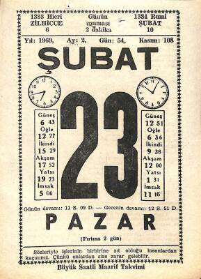23 Şubat 1969 Takvim Yaprağı - Doğum Günü Hediyesi EFM(N)11185 - 1