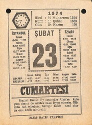 23 Şubat 1974 Takvim Yaprağı - Doğum Günü Hediyesi EFM(N)12309 - Gökçekoleksiyon