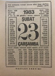 23 Şubat 1983 Takvim Yaprağı - Doğum Günü Hediyesi EFM(N)7820 - Gökçekoleksiyon