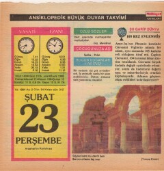 23 Şubat 1984 Takvim Yaprağı EFM(N)5177 - Gökçekoleksiyon