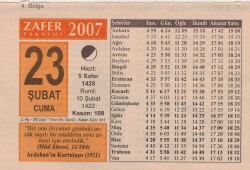 23 Şubat 2007 Takvim Yaprağı EFM(N)5542 - Gökçekoleksiyon