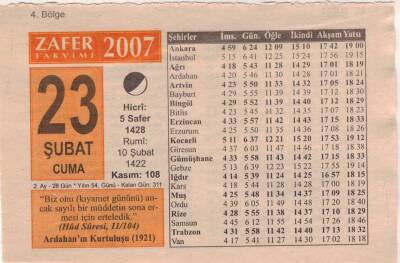23 Şubat 2007 Takvim Yaprağı EFM(N)5656 - 3