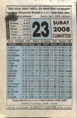 23 Şubat 2008 Takvim Yaprağı - Doğum Günü Hediyesi EFM(N)7547 - 1