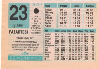23 Şubat 2009 Takvim Yaprağı EFM(N)5628 - 3