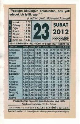 23 Şubat 2012 Takvim Yaprağı EFM(N)1864 - 2