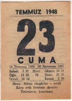 23 Temmuz 1948 Takvim Yaprağı EFM(N)1438 - 4