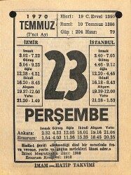 23 Temmuz 1970 Takvim Yaprağı - Doğum Günü Hediyesi EFM(N)12511 - Gökçekoleksiyon