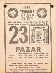 23 Temmuz 1978 Takvim Yaprağı - Doğum Günü Hediyesi EFMN15430 - Gökçekoleksiyon