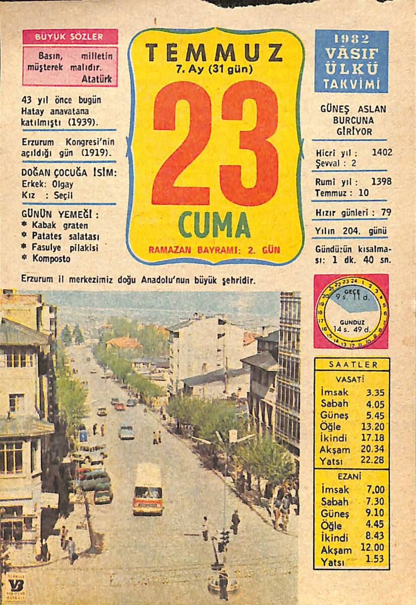 23 Temmuz 1982 Takvim Yaprağı - Doğum Günü Hediyesi EFMN13511 - 1