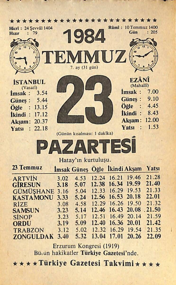 23 Temmuz 1984 Takvim Yaprağı - Doğum Günü Hediyesi EFMN15789 - 1