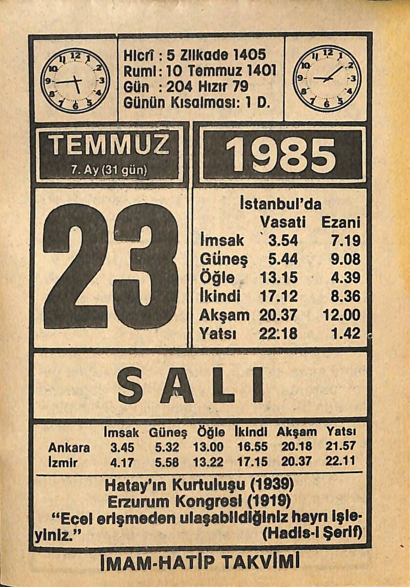 23 Temmuz 1985 Takvim Yaprağı - Doğum Günü Hediyesi EFMN15721 - 1