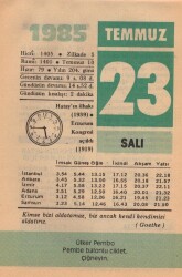 23 Temmuz 1985 Takvim Yaprağı EFM(N)2106 - 1