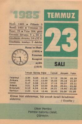 23 Temmuz 1985 Takvim Yaprağı EFM(N)2106 - 1