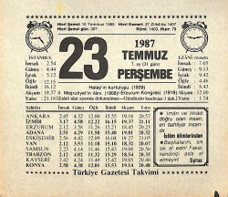 23 Temmuz 1987 Takvim Yaprağı - Doğum Günü Hediyesi EFMN13835 - Gökçekoleksiyon
