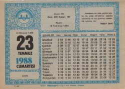 23 Temmuz 1988 Takvim Yaprağı EFM(N)2108 - 3
