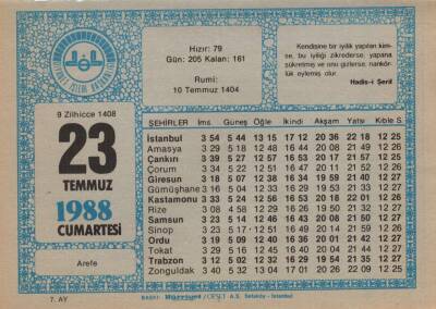 23 Temmuz 1988 Takvim Yaprağı EFM(N)2108 - 3