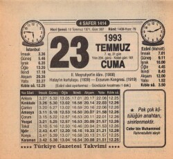 23 Temmuz 1993 Takvim Yaprağı EFM(N)2111 - 1
