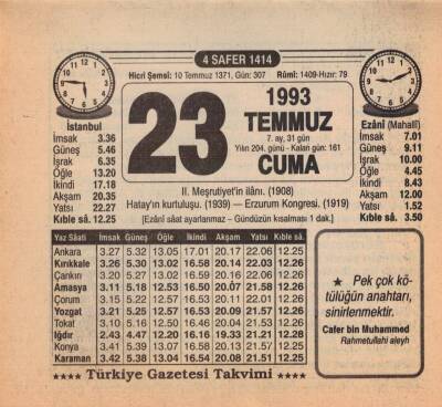 23 Temmuz 1993 Takvim Yaprağı EFM(N)2111 - 1