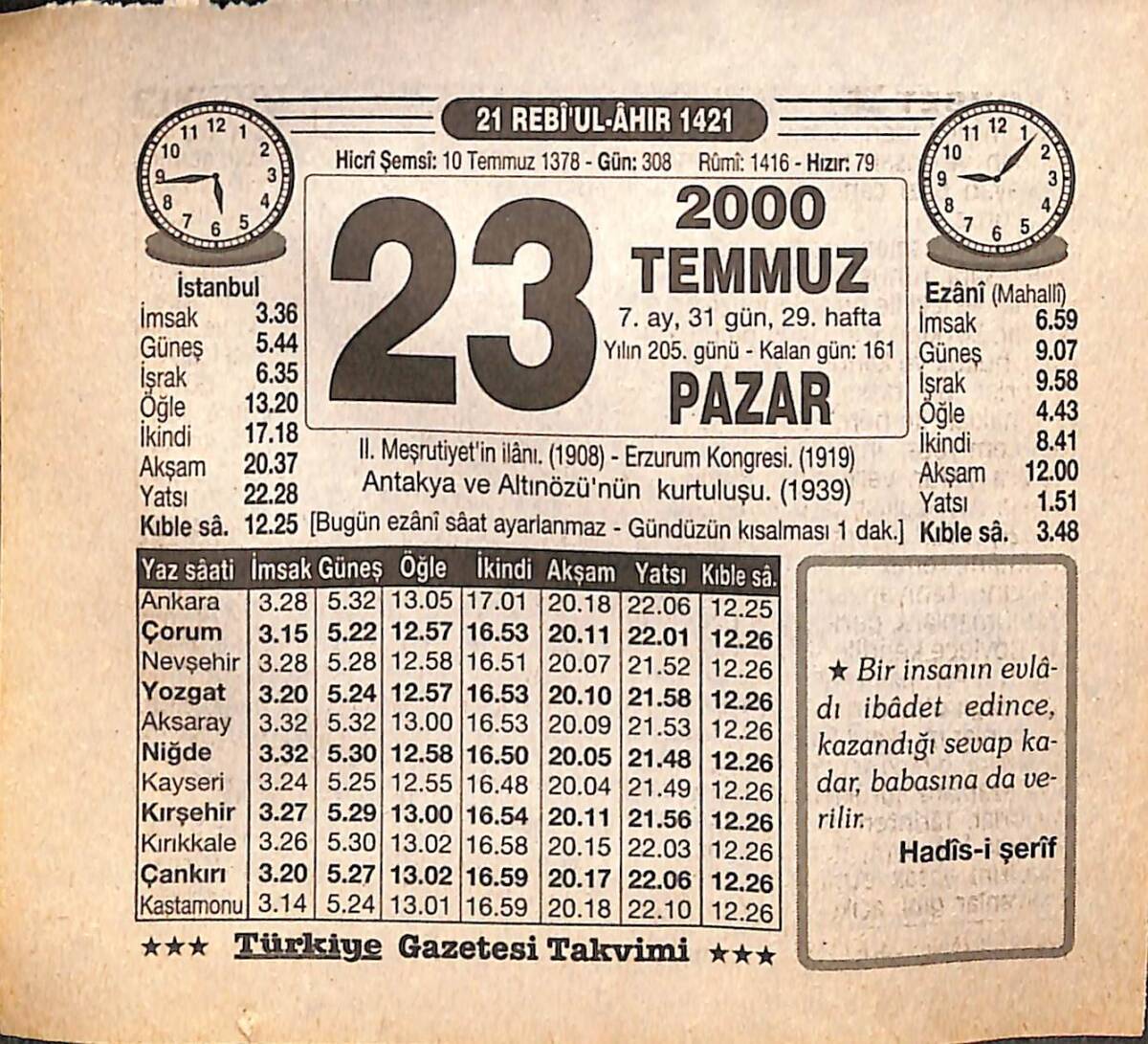 23 Temmuz 2000 Takvim Yaprağı - Doğum Günü Hediyesi EFMN15534 - 1