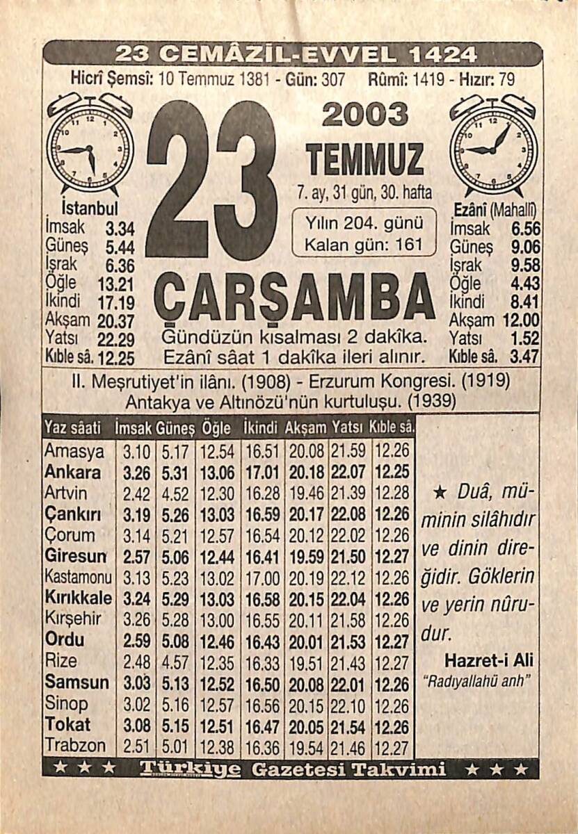 23 Temmuz 2003 Takvim Yaprağı - Doğum Günü Hediyesi EFMN15520 - 1