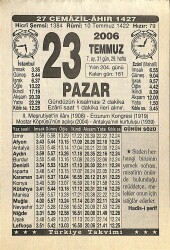 23 Temmuz 2006 Takvim Yaprağı - Doğum Günü Hediyesi EFMN15768 - Gökçekoleksiyon