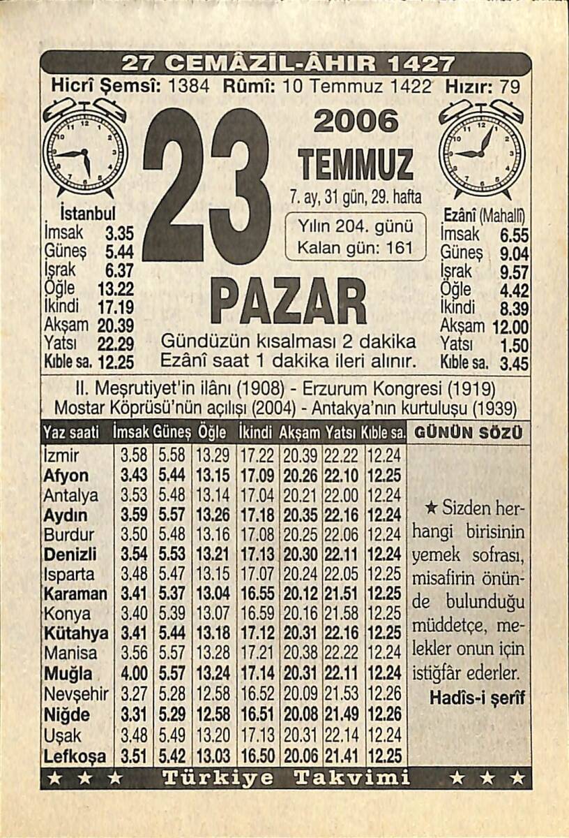 23 Temmuz 2006 Takvim Yaprağı - Doğum Günü Hediyesi EFMN15768 - 1